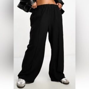 ASOS DESIGN Curve Size 16 Black Elastic Waist Tailored Wide Leg Pants NWT